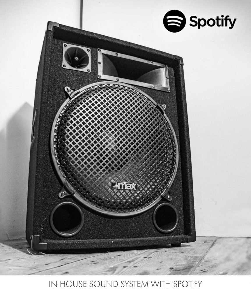 A speaker system with Spotify in the studio for music playback